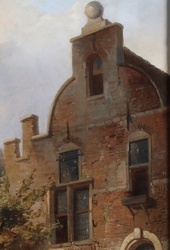 XIXe siècle - Vue animée du village, peut-être Anvers - Jan Michiel Ruyten (1813 - 1881)