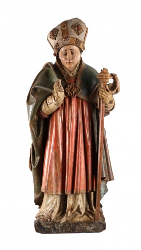 An abbot - Carved and polychromed wood circa 1480  - Sculpture Style 