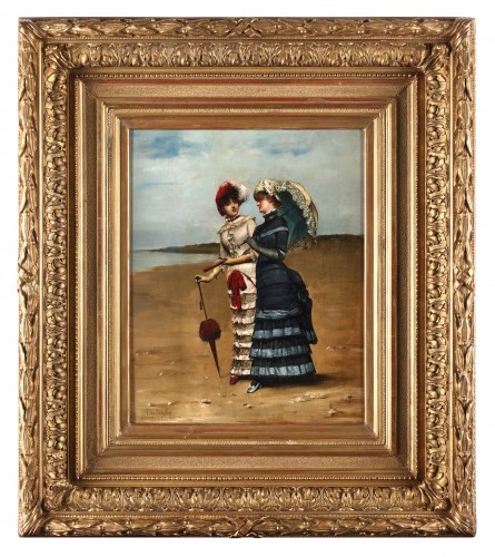 Two elegant ladies walking on the beach - Georges Van den Bos (1853-1911)  - 