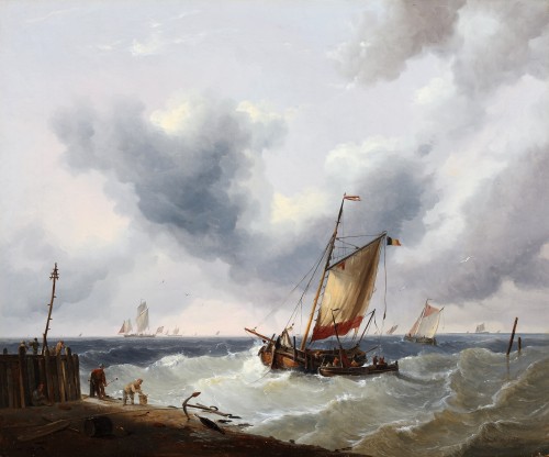 Navires près du rivage - Charles-Louis Verboeckhoven (1802-1889) - Tableaux et dessins Style 