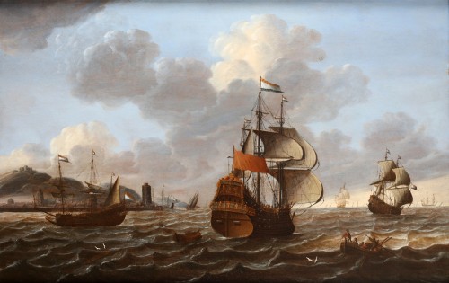 Dutch frigates near the coast - Attributed to Pieter Coopse (1640-1673)  - Paintings & Drawings Style 