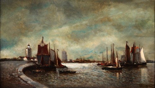 La rade de Dunkerque - Auguste Musin (1852-1923) - Tableaux et dessins Style 