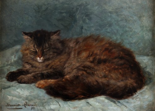 The sleeping cat - Henriette Ronner (1821 - 1909)  - Paintings & Drawings Style 