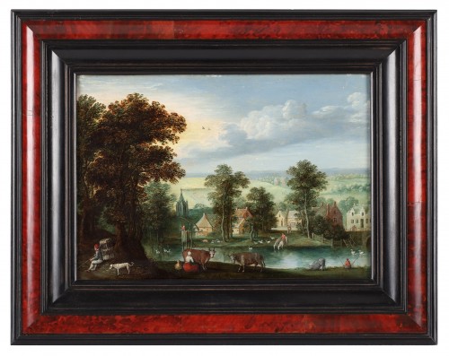 Tableaux et dessins Tableaux XVIe siècle - Viillage animé au bord d'une rivière - Marten Rijckaert (1587 - 1631)