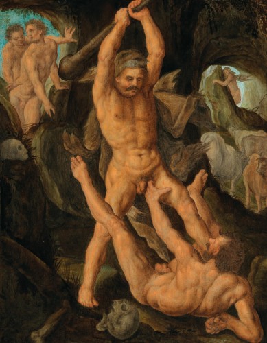 Hercules killing Cacus with a blow of his club - Haarlem School, late 16th century - Paintings & Drawings Style 