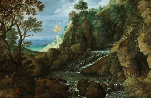 Rocky landscape with a waterfall - Maarten Rijckaert (1587-1631) - Paintings & Drawings Style 