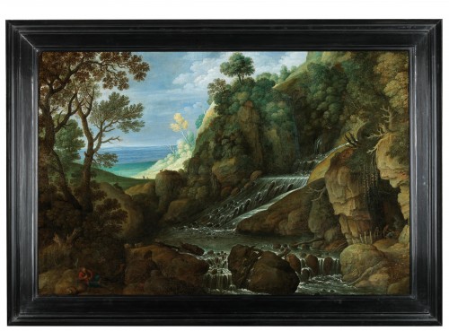 Paintings & Drawings  - Rocky landscape with a waterfall - Maarten Rijckaert (1587-1631)