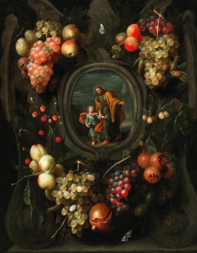 Garlands of fruit - Frans van Everbroeck  (c. 1628 - 1676) - Paintings & Drawings Style 