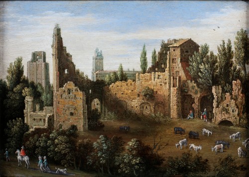 A landscape with ruins and village landscape - Marten Ryckaert (1587-1631) - Paintings & Drawings Style 