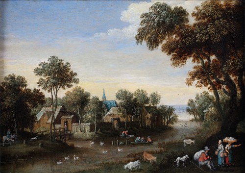 Paintings & Drawings  - A landscape with ruins and village landscape - Marten Ryckaert (1587-1631)