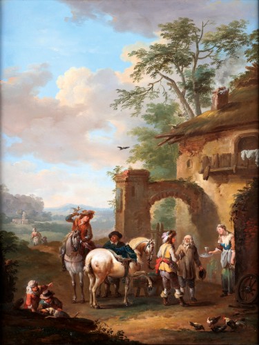 XVIIIe siècle - Scène avec fauconniers et chasseurs - Franz de Paula Ferg (1689-1740)