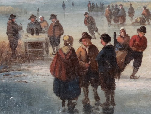 Un paysage d'hiver hollandais avec des patineurs sur la glace - Louis Smets (1840-189 - 