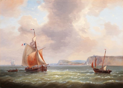 Navires en eau libre près de la côte - Louis Verboekchoven (1802-1889) - Tableaux et dessins Style 