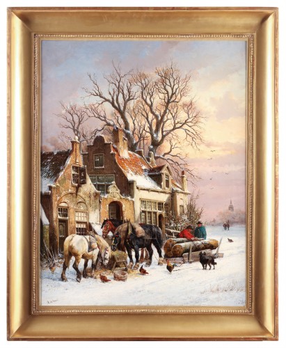 Tableaux et dessins Tableaux XIXe siècle - Paysage d'hiver animé - Alexis de Leeuw (1848 - 1883)