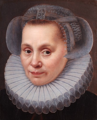 <= 16th century - Portrait of a lady with a lace collar- Flemish school, Antwerp (1580/90)