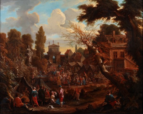 Place de ville animée avec marché d'art - Jacques Rijsbrack (1685-1765)