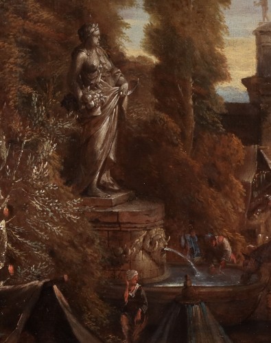 Place de ville animée avec marché d'art - Jacques Rijsbrack (1685-1765) - Tableaux et dessins Style 