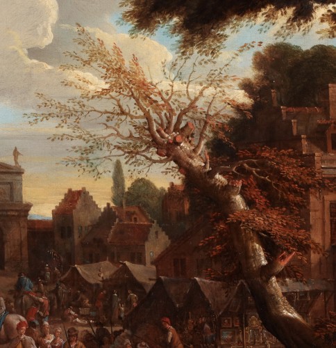 XVIIIe siècle - Place de ville animée avec marché d'art - Jacques Rijsbrack (1685-1765)