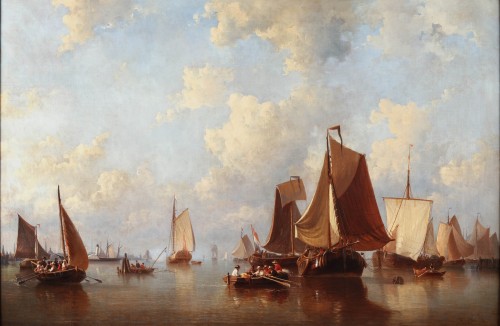 Ships near the port of Amsterdam- Everhardus Koster (1817 - 1892)