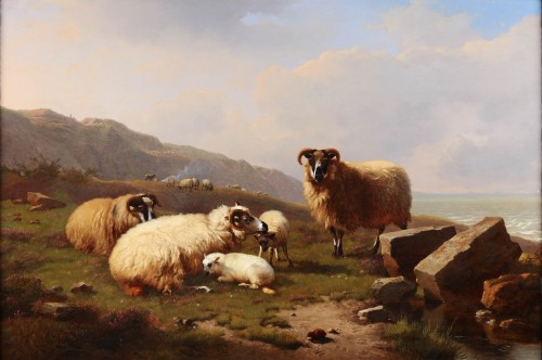 Moutons dans un paysage écossais près de la mer - Eugène Verboeckhoven - Tableaux et dessins Style 