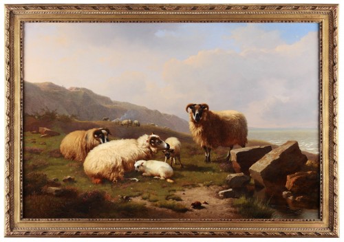 Tableaux et dessins Tableaux XIXe siècle - Moutons dans un paysage écossais près de la mer - Eugène Verboeckhoven