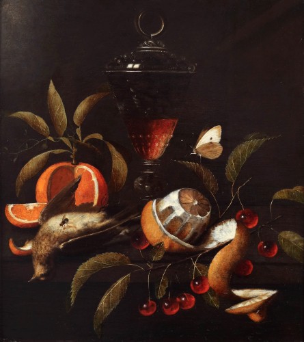 Nature morte au verre de vin - Martinus Nellius (1621-1719) - Tableaux et dessins Style 