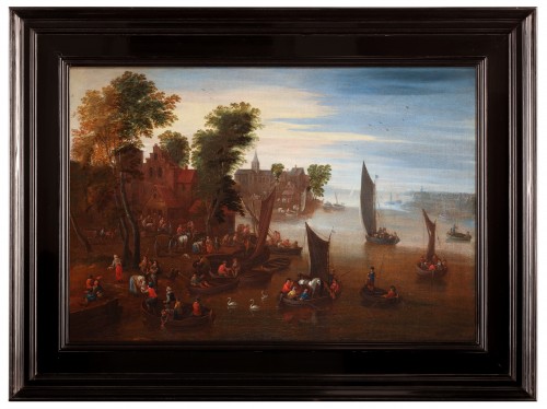 Tableaux et dessins Tableaux XVIIe siècle - Deux paysages animés au bord d'une rivière - Mathys Schoevaerdts