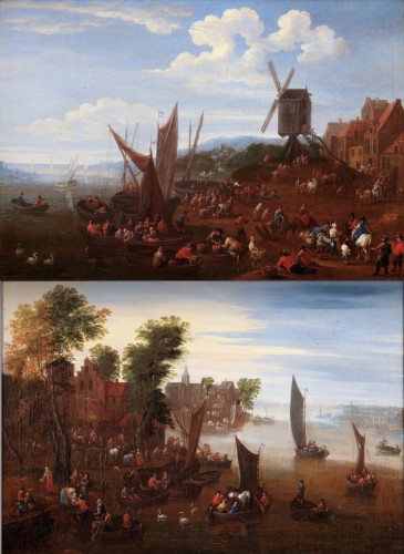 Deux paysages animés au bord d'une rivière - Mathys Schoevaerdts - 