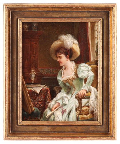 Jeune femme regardant un tableau - Jan Portielje (1829 - 1908) - Tableaux et dessins Style 