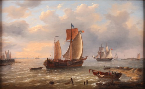 Navires près du port - Charles-Louis Verboeckhoven (1802-1889)