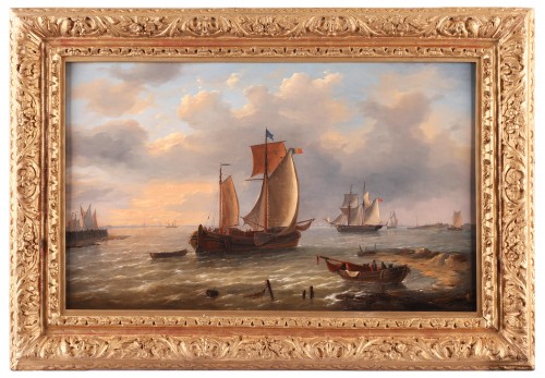 Navires près du port - Charles-Louis Verboeckhoven (1802-1889) - Tableaux et dessins Style 