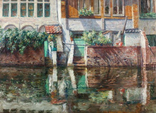Houses alongside the river Leie in Ghent - Ferdinand Willaert (1861-1938)