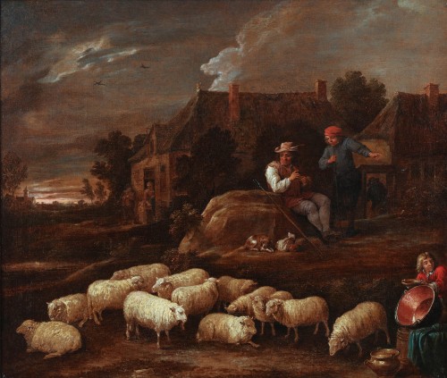 A herdsman playing the shawn while herding his flock- David Teniers II