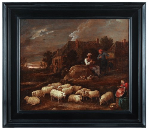 Paintings & Drawings  - A herdsman playing the shawn while herding his flock- David Teniers II