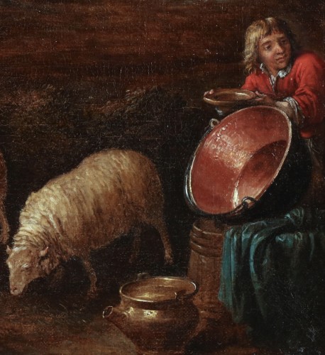 17th century - A herdsman playing the shawn while herding his flock- David Teniers II