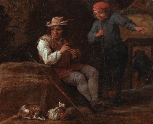 Un berger jouant le shawn tout en gardant son troupeau - David Teniers II - 