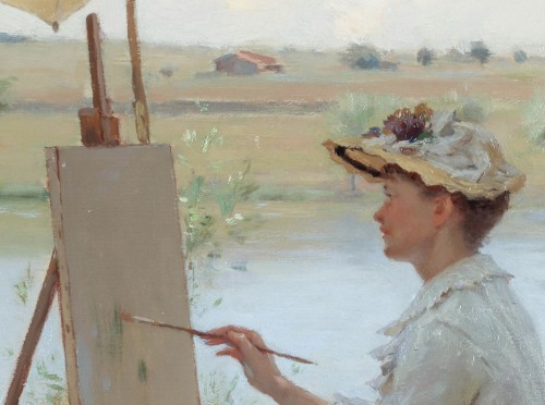 A young female artist painting en plein air - François Furet (1842-1919) - 