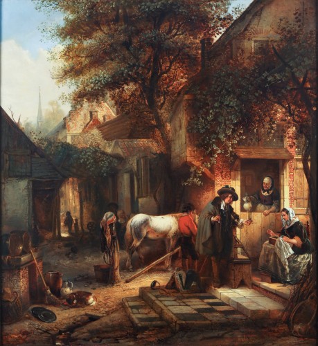 Resting traveller receiving a refreshment - Henri Leys (1815 - 1869)