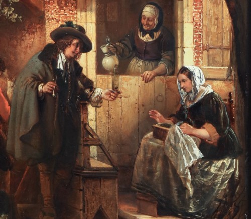 19th century - Resting traveller receiving a refreshment - Henri Leys (1815 - 1869)