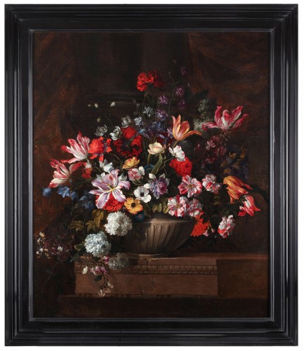 Fleurs dans un vase en pierre - Jean-Baptiste Monnoyer (1636-1699) - Tableaux et dessins Style 