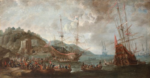Navires marchands près de la côte - Sebastiaen a Castro (1633-1656) - Tableaux et dessins Style 