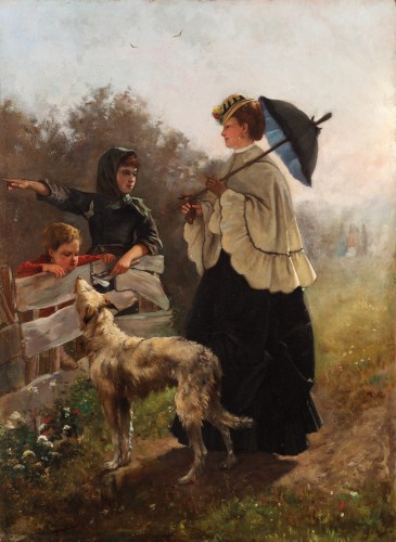 Jeune fille montrant le chemin à une femme noble - Louis-Charles Verwee (1832-1882) - Tableaux et dessins Style 