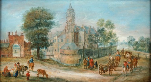 An animated view of a castle -Andreas Martin (Brussels 1699-1763)