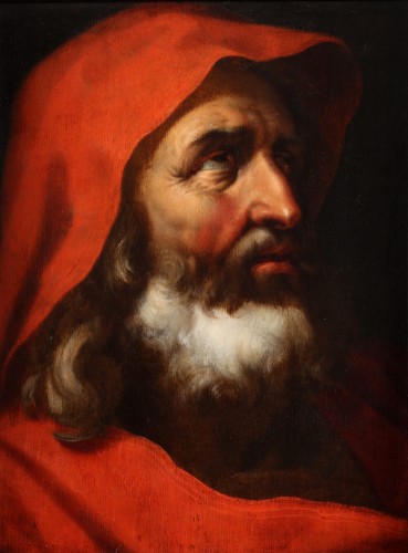 Un homme barbu avec une cape rouge - École flamande v. 1600