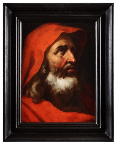 Un homme barbu avec une cape rouge - École flamande v. 1600 - Tableaux et dessins Style 