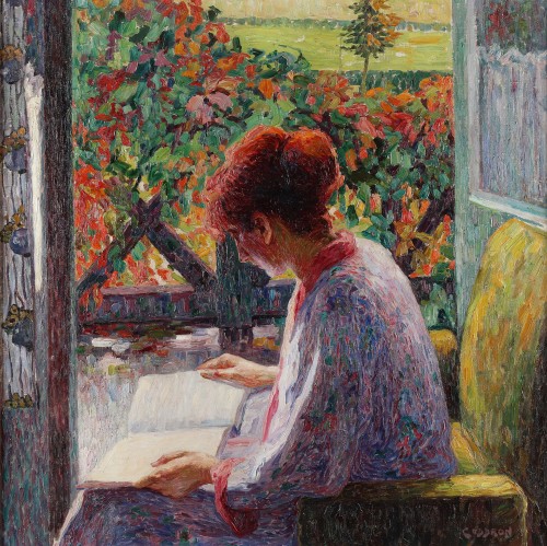 A woman reading on her balcony - Oscar Coddron (1881-1960)