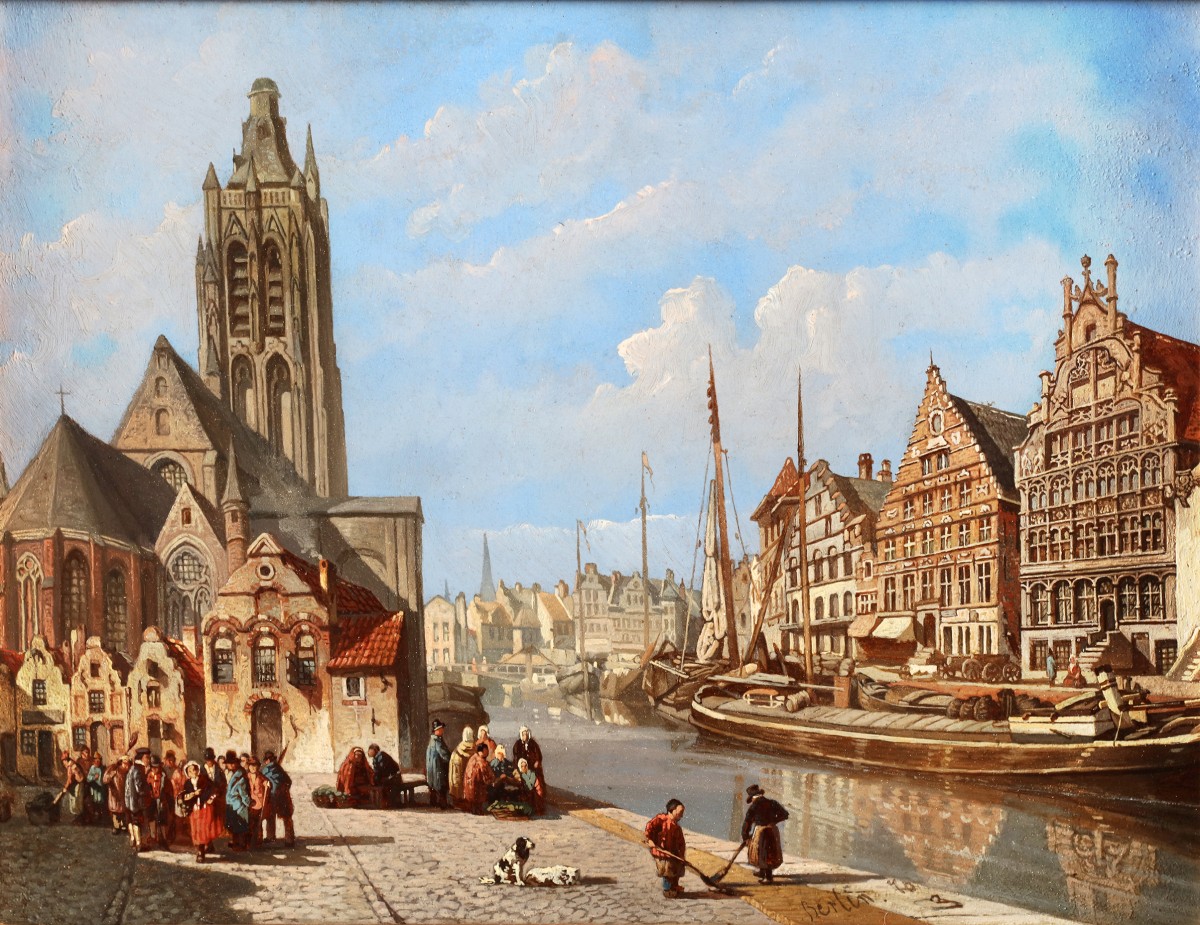 City view of the Graslei in Ghent - François Edouard Bertin (1797-1871) -  Ref.99709