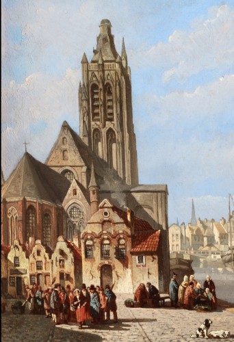 XIXe siècle - Vue de la ville du Graslei à Gand - François Edouard Bertin (1797-1871)