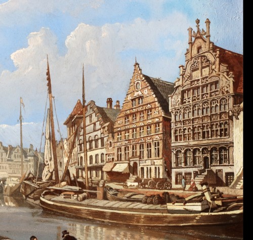 City view of the Graslei in Ghent - François Edouard Bertin (1797-1871)  - 