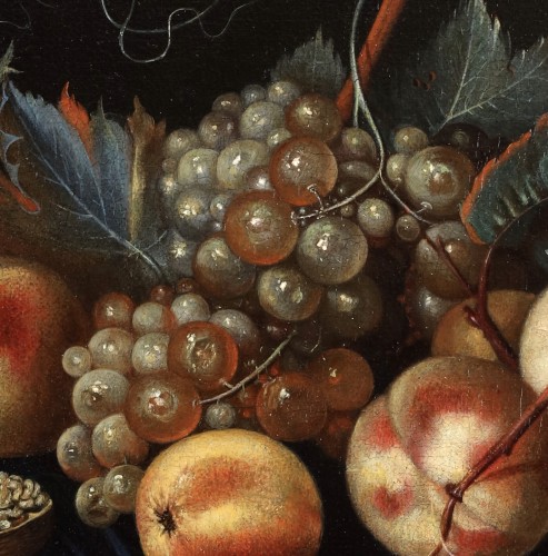 XVIIIe siècle - Une nature morte aux fruits sur un rebord de table avec un papillon - Ecole Allemande